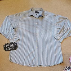 Dockers Large Dress Shirt Long Sleeve Blue Green & White Striped